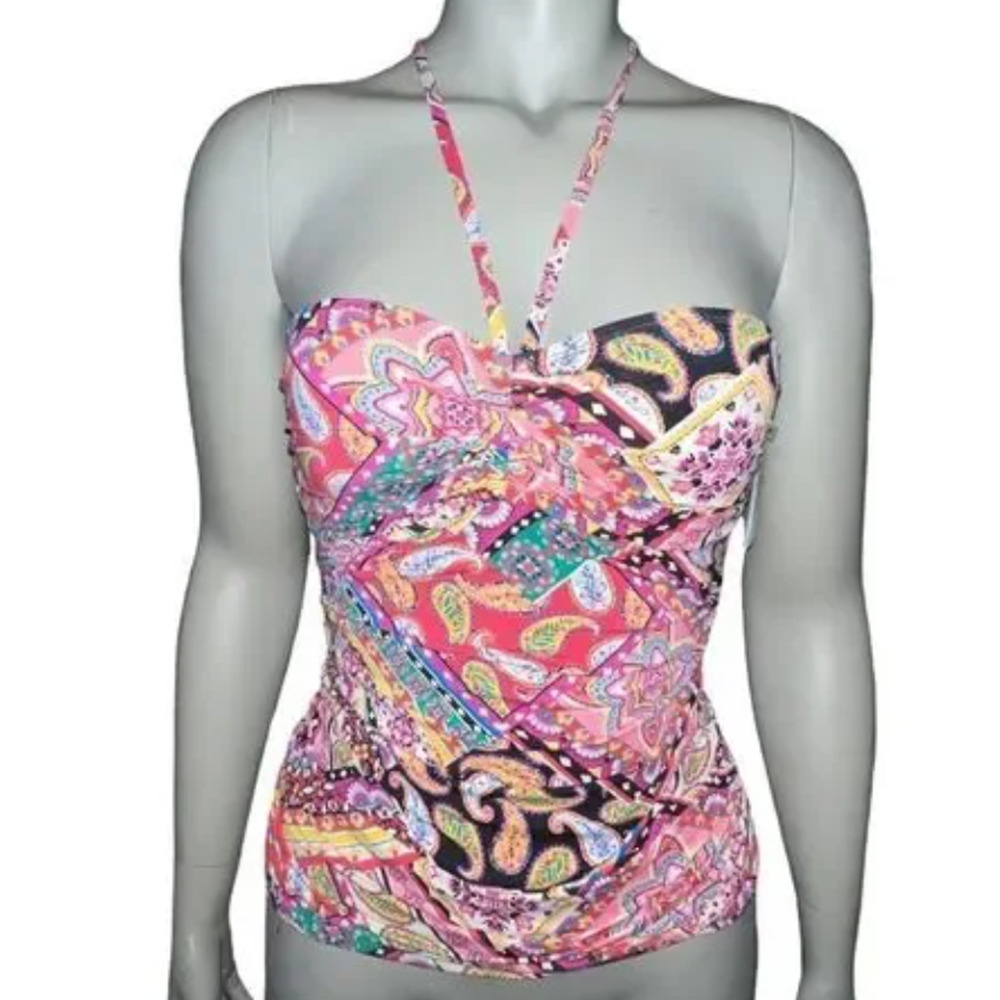 BLEU BY ROD BEATTIE Bandeau Paisley Print Tankini Halter Top Multi 8 NWT
